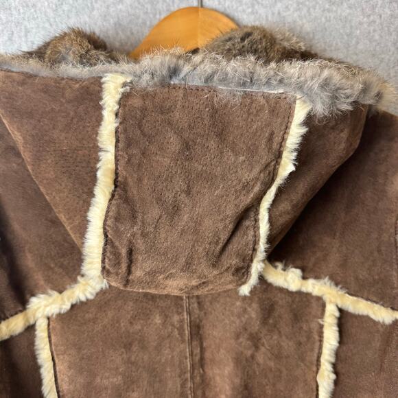 Wilsons Suede Penny Lane Leather Coat Womens Medium Brown Rabbit Fur Boho Toggle - Picture 4 of 15
